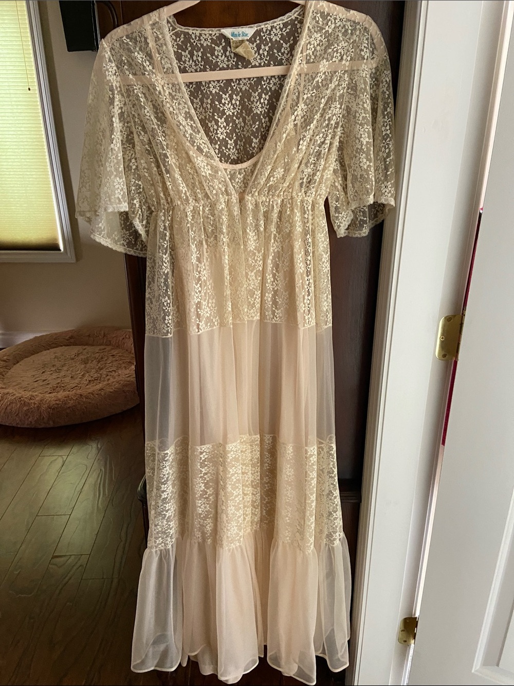 Vintage Sheer Lace Maxi Dress/ Nighty & House coat in Champagne